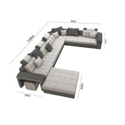 Casaliving Yamir Modern U-Shaped Sectional Sofa Set with Storage, 9 Seater, Sofa Couch with 4 Puffy for Hall Guest Room (Blue & Grey) Premium Fabric Sofa Set