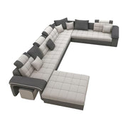 Casaliving Yamir Modern U-Shaped Sectional Sofa Set with Storage, 9 Seater, Sofa Couch with 4 Puffy for Hall Guest Room (Blue & Grey) Premium Fabric Sofa Set