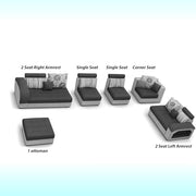 Casaliving Yamir Modern U-Shaped Sectional Sofa Set with Storage, 9 Seater, Sofa Couch with 4 Puffy for Hall Guest Room (Blue & Grey) Premium Fabric Sofa Set