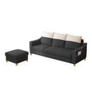 Alyona 3 Seater Sofa with Puffy for Living Room (Black Cream Fabric)