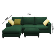 Rihan 4 Seater L Shape Sofa Set with Ottoman for Living Room (Green Fabric) Left Side Sofa