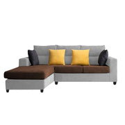 Hazer 4 Seater L Shape Sofa Set for Living Room (Brown Grey Fabric) Left Side