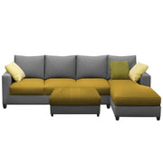 Rihan 8 Seater L Shape Sofa Set with Ottoman for Living Room (Yellow Grey Fabric) Right Side Sofa