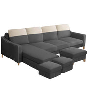 Alyona RHS 8 Seater L Shape Sofa Set for Living Room with Puffy (Grey Fabric)