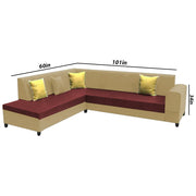 Rio 6 Seater L Shape Sofa for Living Room | Color - Cream Maroon Leatherette | Left Side Sofa
