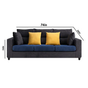 Hazer 3 Seater L Shape Sofa Set for Living Room (Black Blue Fabric) Left Side