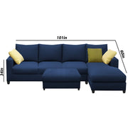 Rihan 8 Seater L Shape Sofa Set with Ottoman for Living Room (Blue Fabric) Right Side Sofa