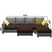 Rihan 8 Seater L Shape Sofa Set with Ottoman for Living Room (Brown Grey Fabric) Right Side Sofa