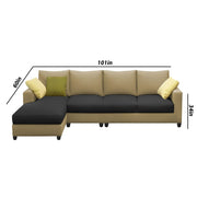 Rihan 6 Seater L Shape Sofa Set Living Room (Cream Black Fabric) Left Side Sofa