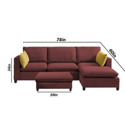 Amberlin 4 Seater Interchangeable L Shape Sofa with Ottoman for Living Room (Maroon)
