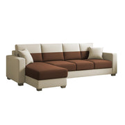 Aden LHS 6 Seater L Shape Sofa Set with 2 Puffy for Living Room (Cream Brown Colour Fabric) Premium Fabric Sofa Set for Living Room