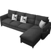 Andon 6 Seater L Shape Sofa Set for Living Room (Black Grey Fabric) Left Side Sofa