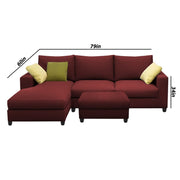 Rihan 4 Seater L Shape Sofa Set with Ottoman for Living Room (Maroon Fabric) Left Side Sofa