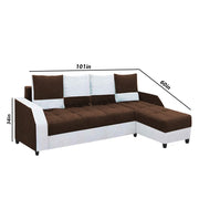 Severny 6 Seater L Shape Sofa Set for Living Room (Brown Grey Fabric) Right Side
