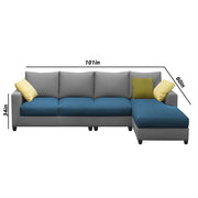 Rihan 6 Seater L Shape Sofa Set Living Room (Turquise Grey Fabric) Right Side Sofa