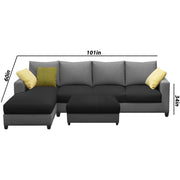 Rihan 8 Seater L Shape Sofa Set with Ottoman for Living Room (Black Grey Fabric) Left Side Sofa