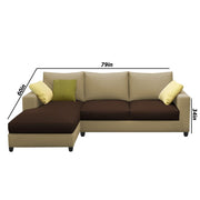 Rihan 4 Seater L Shape Sofa Set Living Room (Cream Brown Fabric) Left Side Sofa