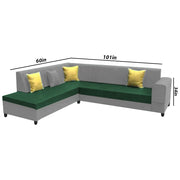 Rio 6 Seater L Shape Sofa for Living Room | Color - Green Grey Leatherette | Left Side Sofa