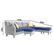 Casaliving Mallan RHS 8 Seater L Shape Sofa Set with Ottoman for Living Room (Blue Grey Fabric)