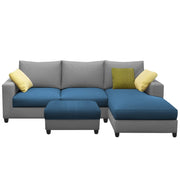Rihan 4 Seater L Shape Sofa Set with Ottoman for Living Room (Turquise Grey Fabric) Right Side Sofa