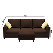 Rihan 3 Seater Sofa Set with Ottoman Living Room (Brown Fabric)