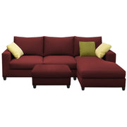 Rihan 4 Seater L Shape Sofa Set with Ottoman for Living Room (Maroon Fabric) Right Side Sofa
