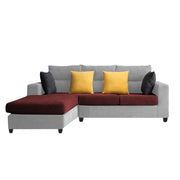 Hazer 4 Seater L Shape Sofa Set for Living Room (Maroon Grey Fabric) Left Side