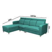 Emma RHS 6 Seater L Shape Sofa Set for Living Room (Turquise Fabric)