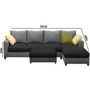 Rihan 8 Seater L Shape Sofa Set with Ottoman for Living Room (Black Grey Fabric) Right Side Sofa