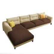 Hazer 6 Seater Sofa Set for Living Room (Cream Brown Fabric) Left Side Sofa
