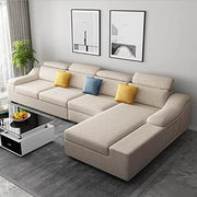 Jayden 4 Seater L Shape Sofa Set for Living Room (Cream Fabric) Right Side