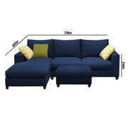 Rihan 4 Seater L Shape Sofa Set with Ottoman for Living Room (Blue Fabric) Left Side Sofa