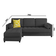 Sthone LHS 6 Seater L Shape Sofa Set for Living Room (Black Fabric)