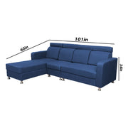Emma RHS 6 Seater L Shape Sofa Set for Living Room (Blue Fabric)