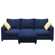 Rihan 3 Seater Sofa Set with Ottoman Living Room (Blue Fabric)