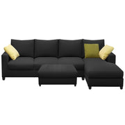 Rihan 8 Seater L Shape Sofa Set with Ottoman for Living Room (Black Fabric) Right Side Sofa