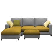 Rihan 4 Seater L Shape Sofa Set with Ottoman for Living Room (Yellow Grey Fabric) Left Side Sofa