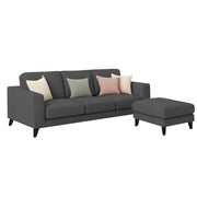 Grayon 3 Seater L Shape Convertible Sofa Set for Living Room, 3 Seater & Ottoman Modular Sectional Couch for Small Space (Grey Dark Grey Colour) Fabric