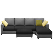 Rihan 8 Seater L Shape Sofa Set with Ottoman for Living Room (Black Grey Fabric) Right Side Sofa