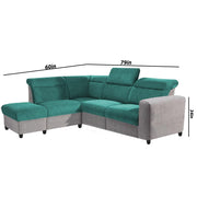 Nanzy 4 Seater L Shape Sofa Set for Living Room | Colour (Turquise Grey) Left Side