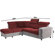 Nanzy 4 Seater L Shape Sofa Set for Living Room | Colour (Maroon Grey) Left Side