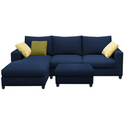Rihan 4 Seater L Shape Sofa Set with Ottoman for Living Room (Blue Fabric) Left Side Sofa