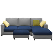 Rihan 4 Seater L Shape Sofa Set with Ottoman for Living Room (Blue Grey Fabric) Right Side Sofa