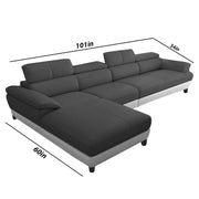 Amok 6 Seater L Shape Sofa Set for Living Room (Black Grey Leathertte) Left Side