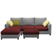 Rihan 4 Seater L Shape Sofa Set with Ottoman for Living Room (Maroon Grey Fabric) Left Side Sofa