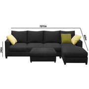 Rihan 8 Seater L Shape Sofa Set with Ottoman for Living Room (Black Fabric) Right Side Sofa