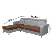 Casaliving Emma RHS 6 Seater L Shape Sofa Set for Living Room (Brown Grey Fabric)
