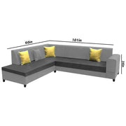Rio 6 Seater L Shape Sofa for Living Room | Color - Black Grey Leatherette | Left Side Sofa