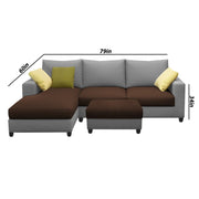 Rihan 4 Seater L Shape Sofa Set with Ottoman for Living Room (Brown Grey Fabric) Left Side Sofa