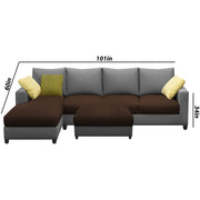 Rihan 8 Seater L Shape Sofa Set with Ottoman for Living Room (Brown Grey Fabric) Left Side Sofa
